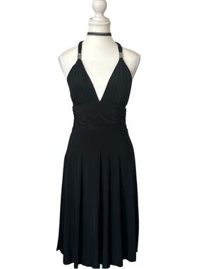 Y2K “GUESS” Black Ruffle Halter Style Summer Midi Dress with Open Back